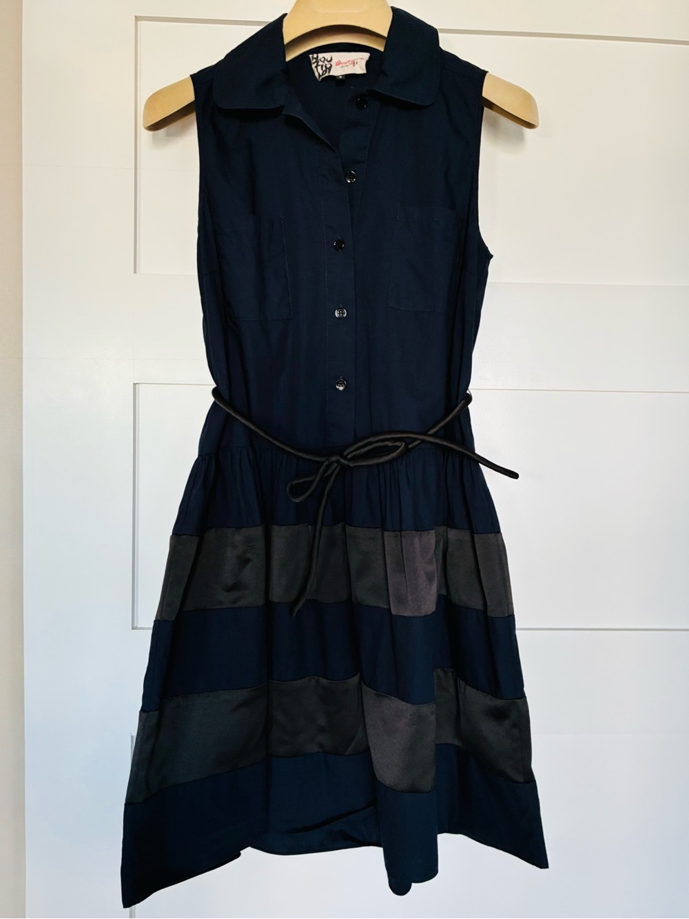 JAEGER Boutique US 4 UK 6 Navy Blue & Black Sleeveless Shirt Dress